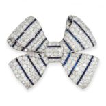 ART DECO SAPPHIRE AND DIAMOND BROOCH, 1930S in platinum, designed as a bow, pave-set with circular-
