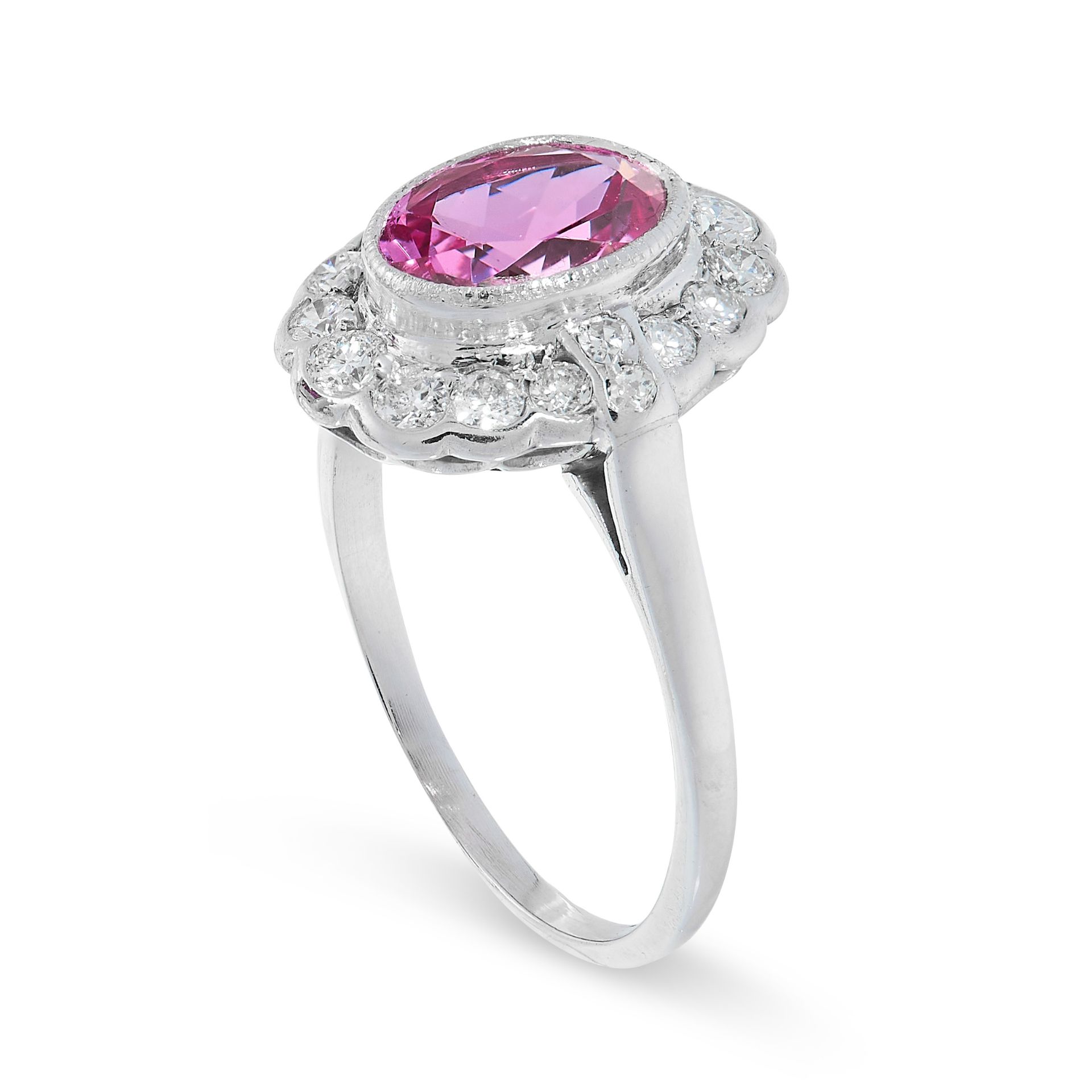 UNHEATED PINK SAPPHIRE AND DIAMOND RING set to the centre with an oval cut pink sapphire of 2.09 - Image 2 of 2