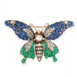 GEM SET AND DIAMOND BROOCH designed as a butterfly, set with brilliant-cut diamonds and oval
