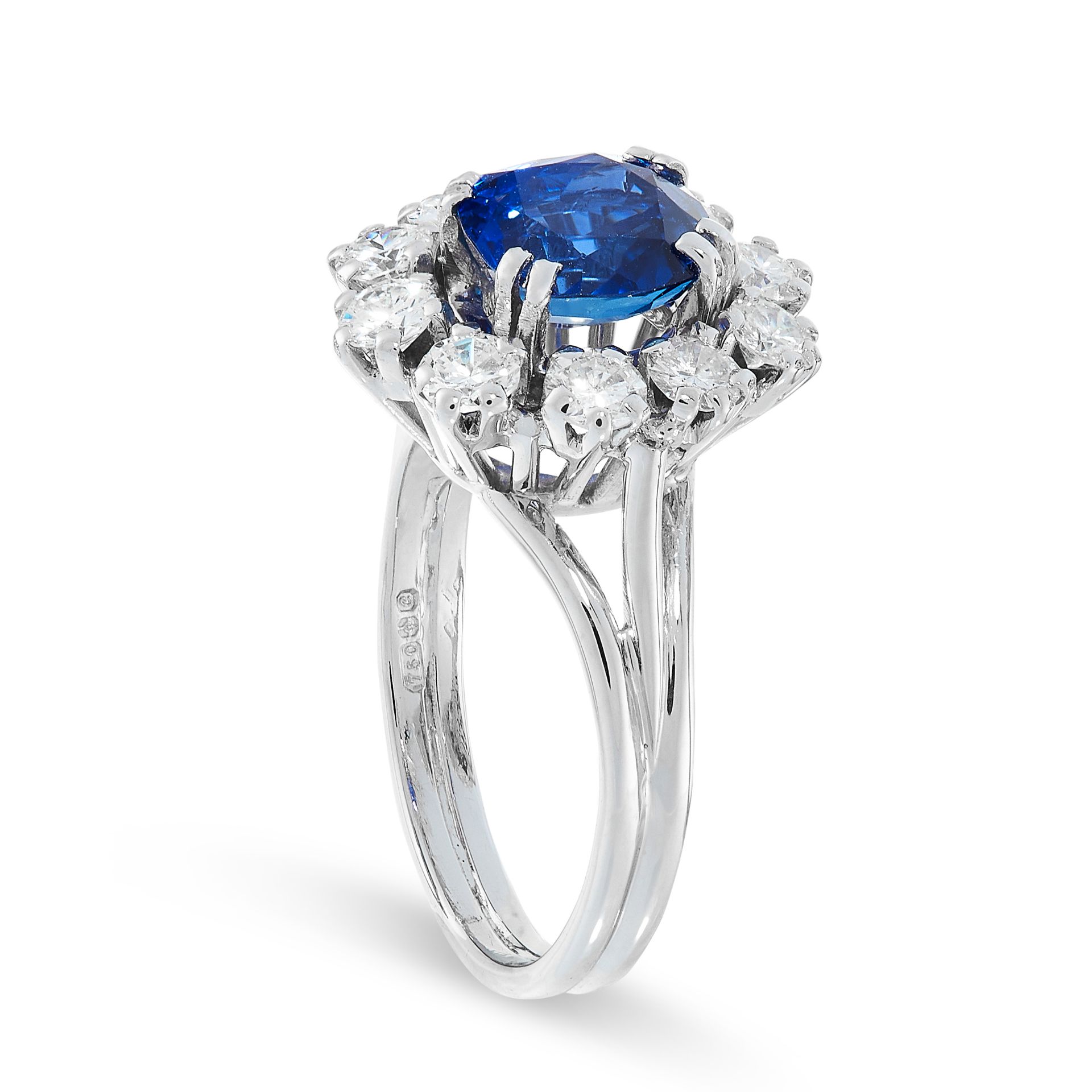 UNHEATED SAPPHIRE AND DIAMOND RING claw-set with a cushion-shaped sapphire weighing 1.89 carats, - Image 2 of 2