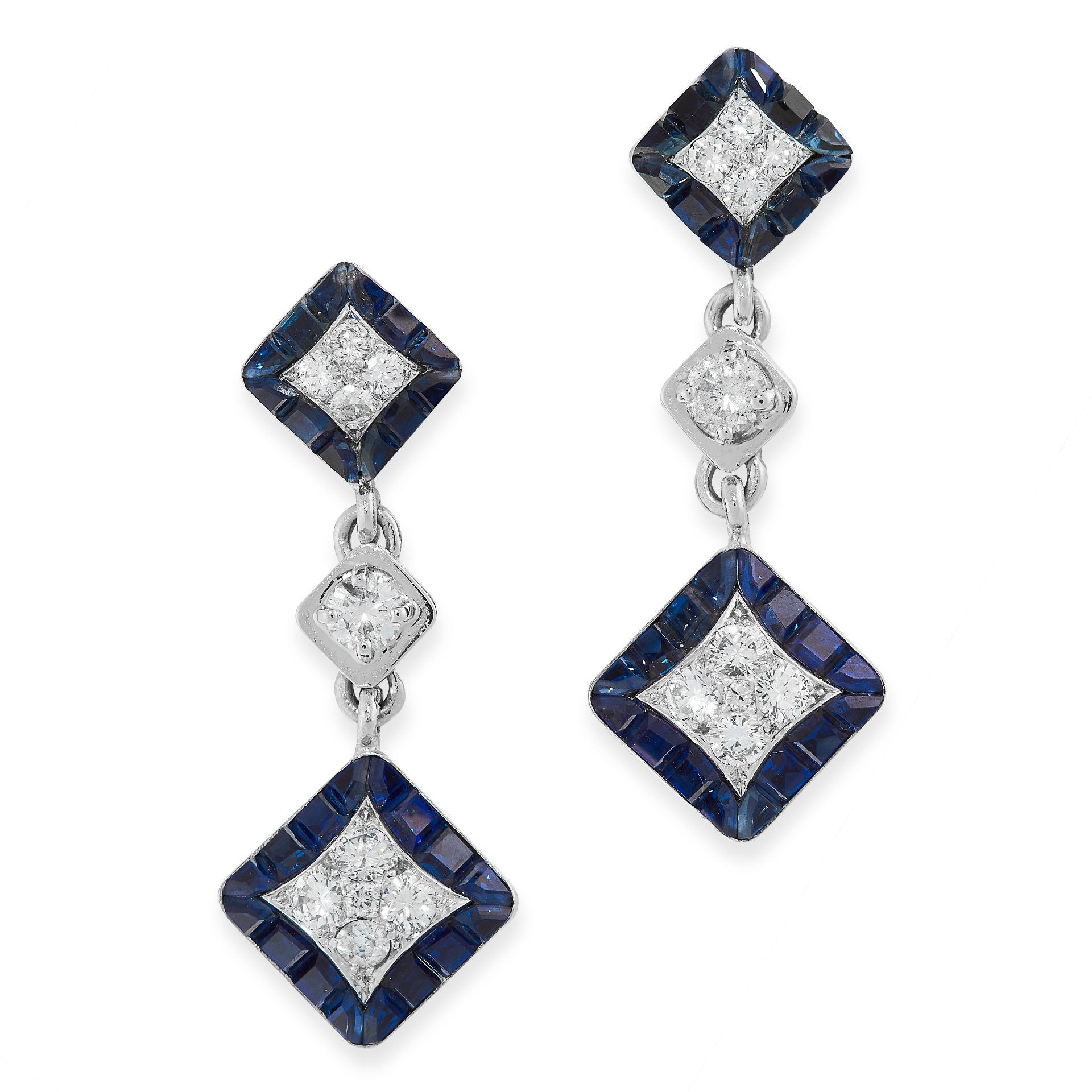 PAIR OF SAPPHIRE AND DIAMOND EARRINGS, VAN CLEEF & ARPELS each of pendent design, adapted from a