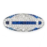 ART DECO SAPPHIRE AND DIAMOND BROOCH, 1930S in platinum, designed as an elongated open work