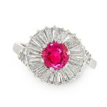 BURMA NO HEAT RUBY AND DIAMOND DRESS RING in 18ct white gold, set with a round cut ruby of 1.20