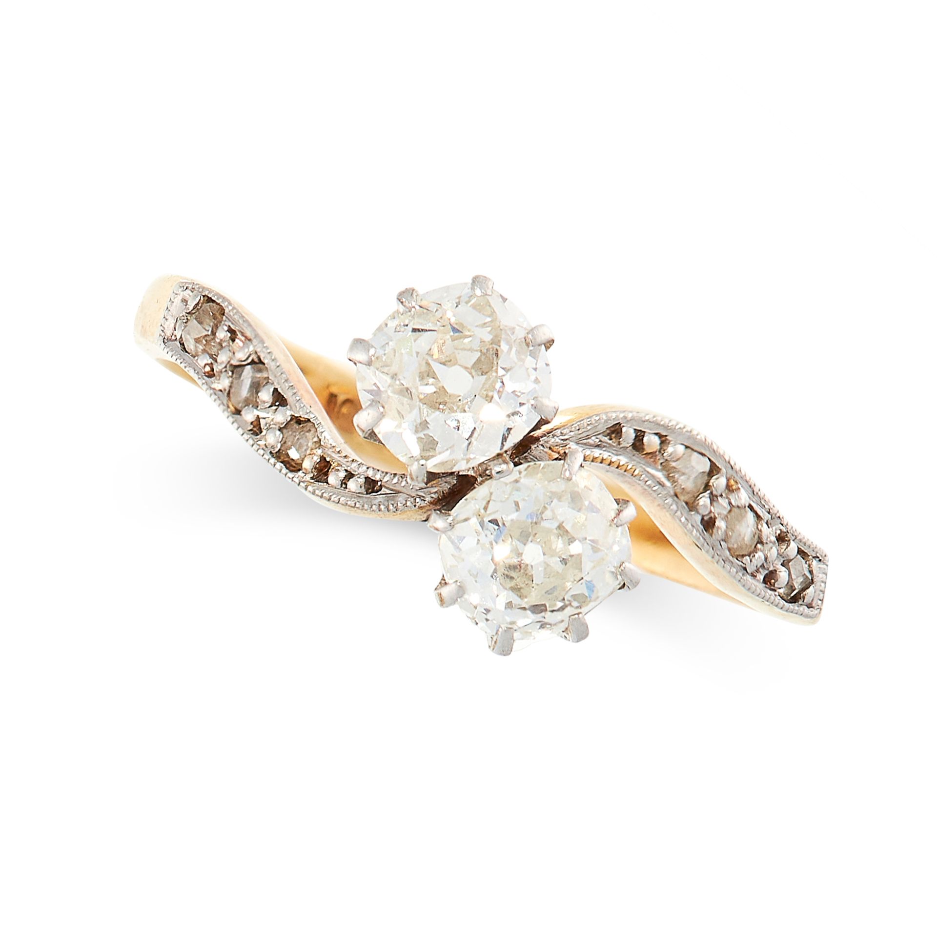 DIAMOND TOI ET MOI DRESS RING, EARLY 20TH CENTURY mounted in 18ct yellow gold and platinum, set with