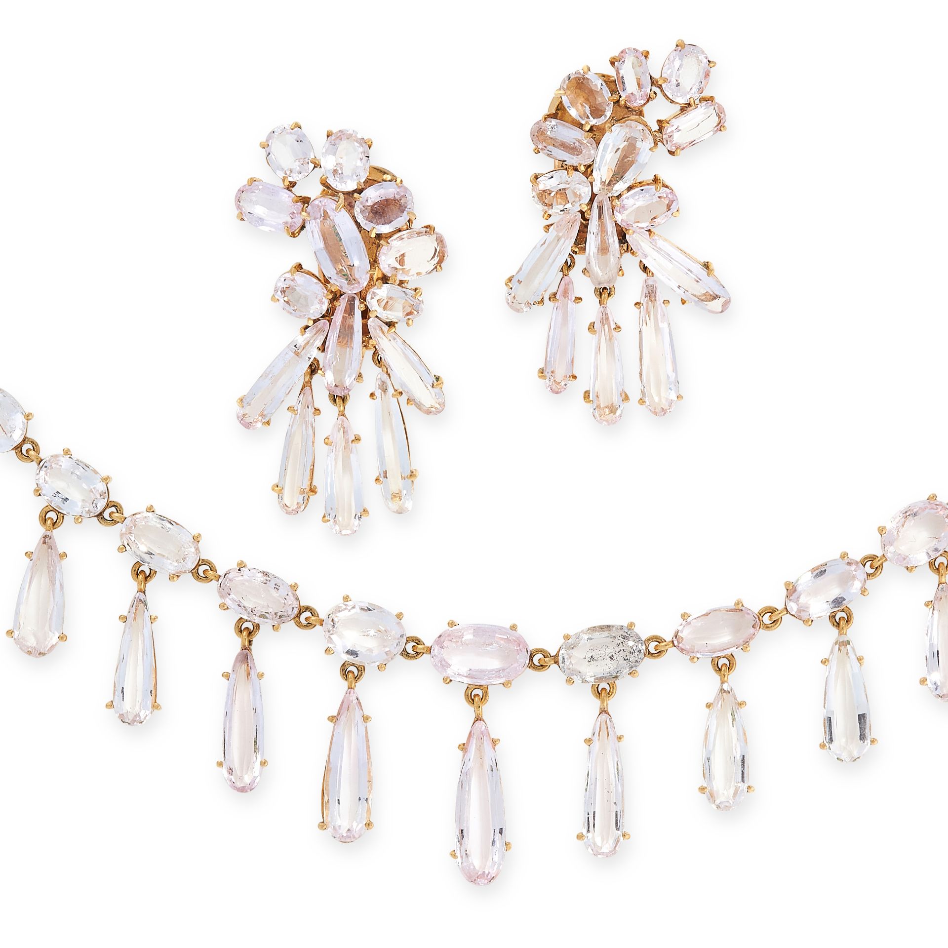 PINK TOPAZ DEMI-PARURE comprising: a necklace, of graduated design, set with a sequence of oval pink - Image 2 of 2