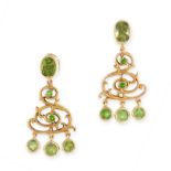 PAIR OF DEMANTOID GARNET EARRINGS each of pendent design, the surmounts set with oval demantoid