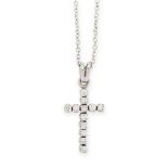 DIAMOND CROSS PENDANT AND CHAIN mounted in 18ct white gold, the pendant designed as a cross, set