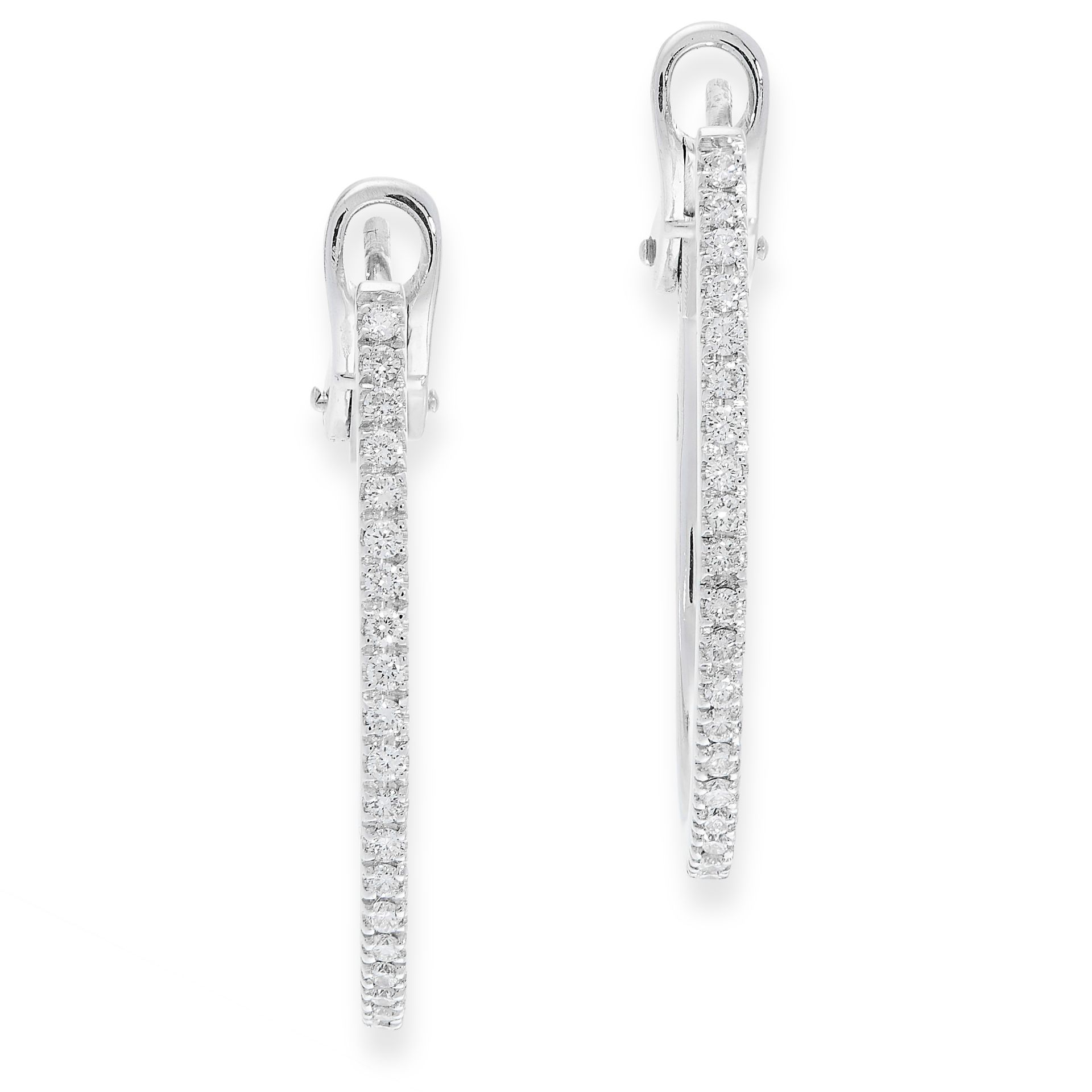 PAIR OF DIAMOND EARRINGS each designed as an elongated hoop, the front set with brilliant-cut