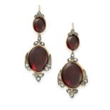 PAIR OF ANTIQUE GARNET AND DIAMOND EARRINGS, 19TH CENTURY mounted in yellow gold and silver, the