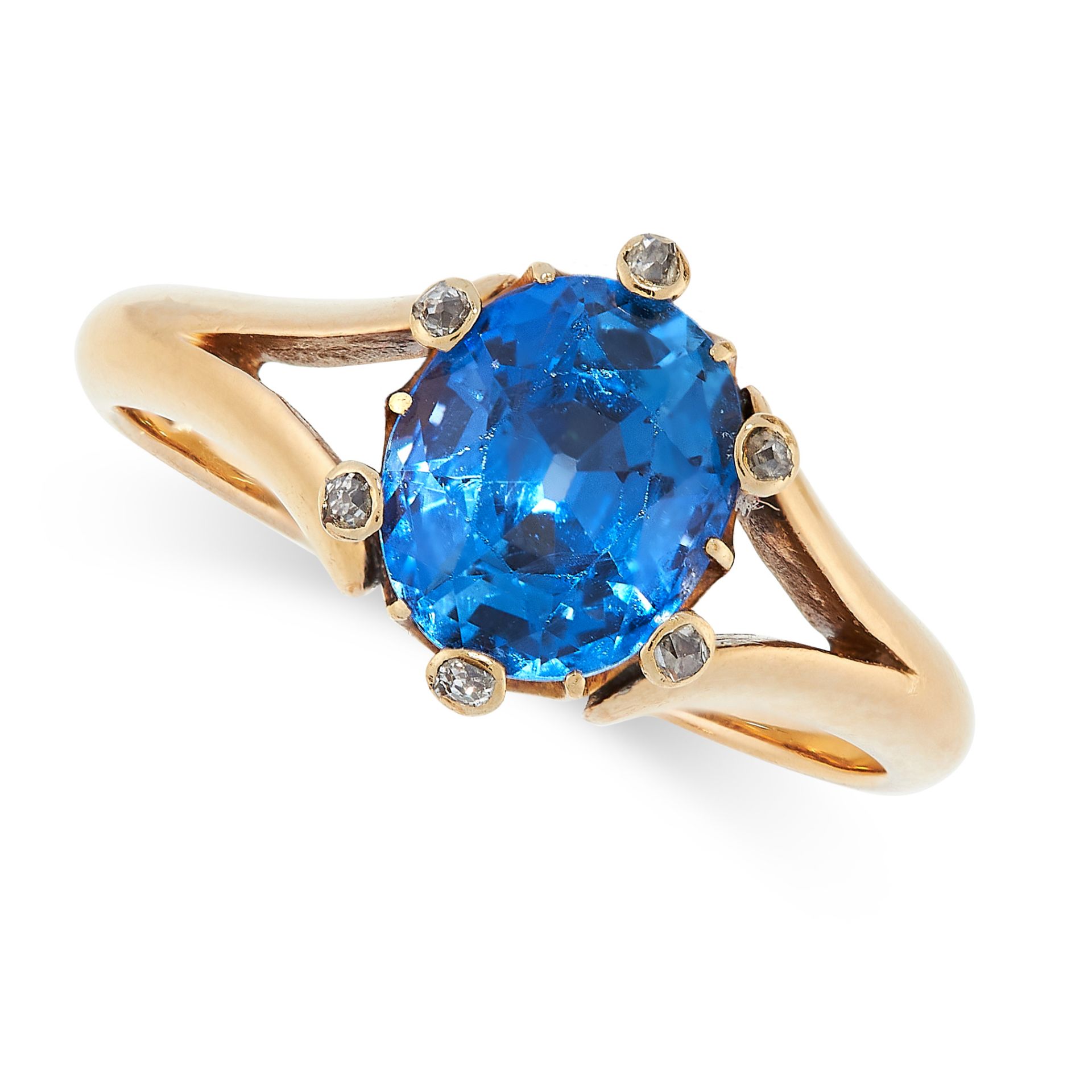 SAPPHIRE AND DIAMOND RING set with a mixed-oval cut sapphire of 2.21 carats in a border of six