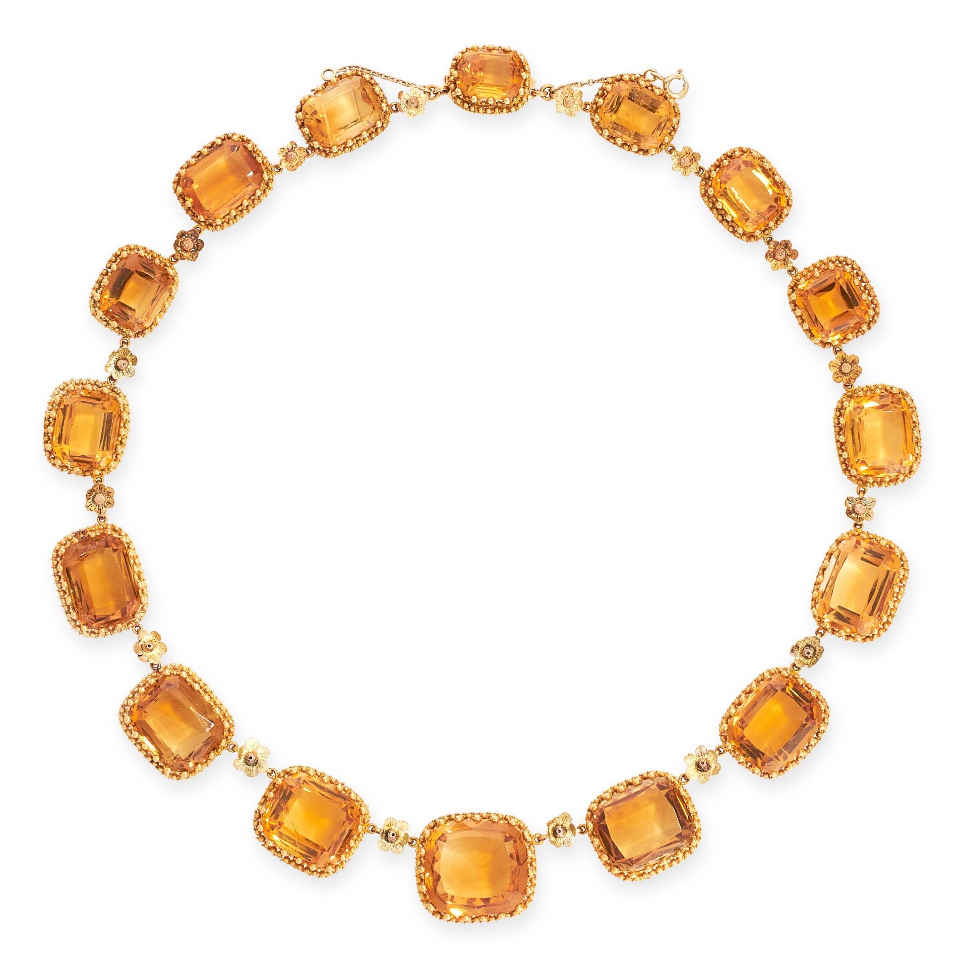 AN ANTIQUE CITRINE RIVIERE NECKLACE, 19TH CENTURY in 18ct yellow gold, comprising a single row of