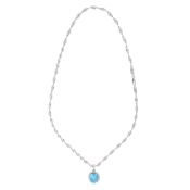 BLUE TOPAZ PENDANT AND CHAIN mounted in white gold, set with an oval cut blue topaz within a