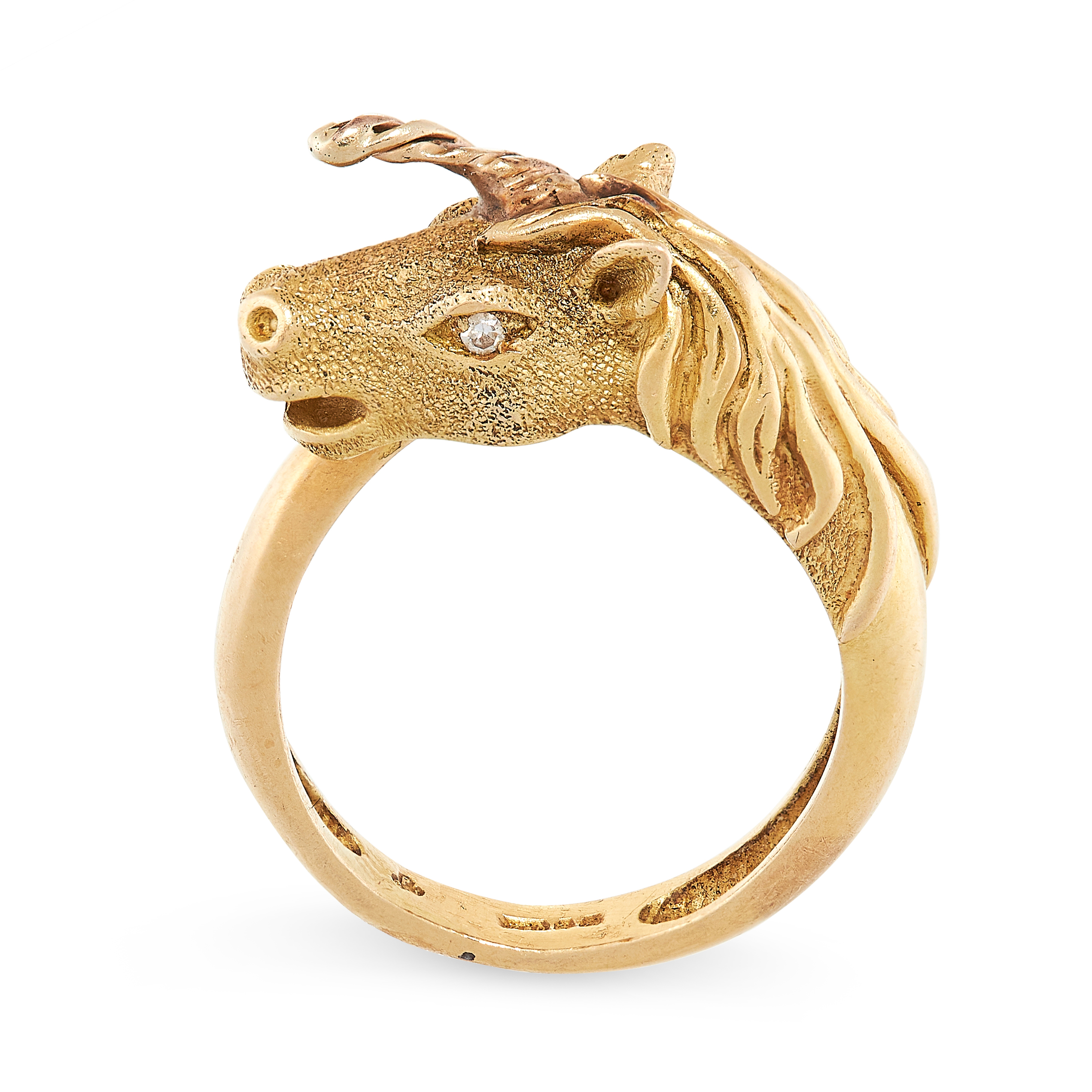 VINTAGE DIAMOND UNICORN DRESS RING mounted in 18ct yellow gold, designed as a unicorn coiled
