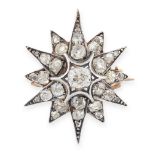 ANTIQUE DIAMOND STAR BROOCH, 19TH CENTURY mounted in yellow gold and silver, designed as a star with