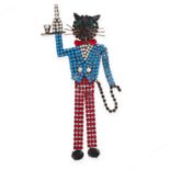 VINTAGE GEMSET BROOCH, BUTLER & WILSON designed as a cat dress as a waiter, holding a tray with a