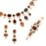 TOURMALINE AND DIAMOND PARURE comprising: a necklace, the front of fringe design, set with