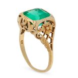 EMERALD RING bezel set with a rectangular cushion cut emerald of 2.60 carats in decorated