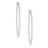 PAIR OF DIAMOND HOOP EARRINGS in 18ct white gold, set all-over with round cut diamonds totalling 3.