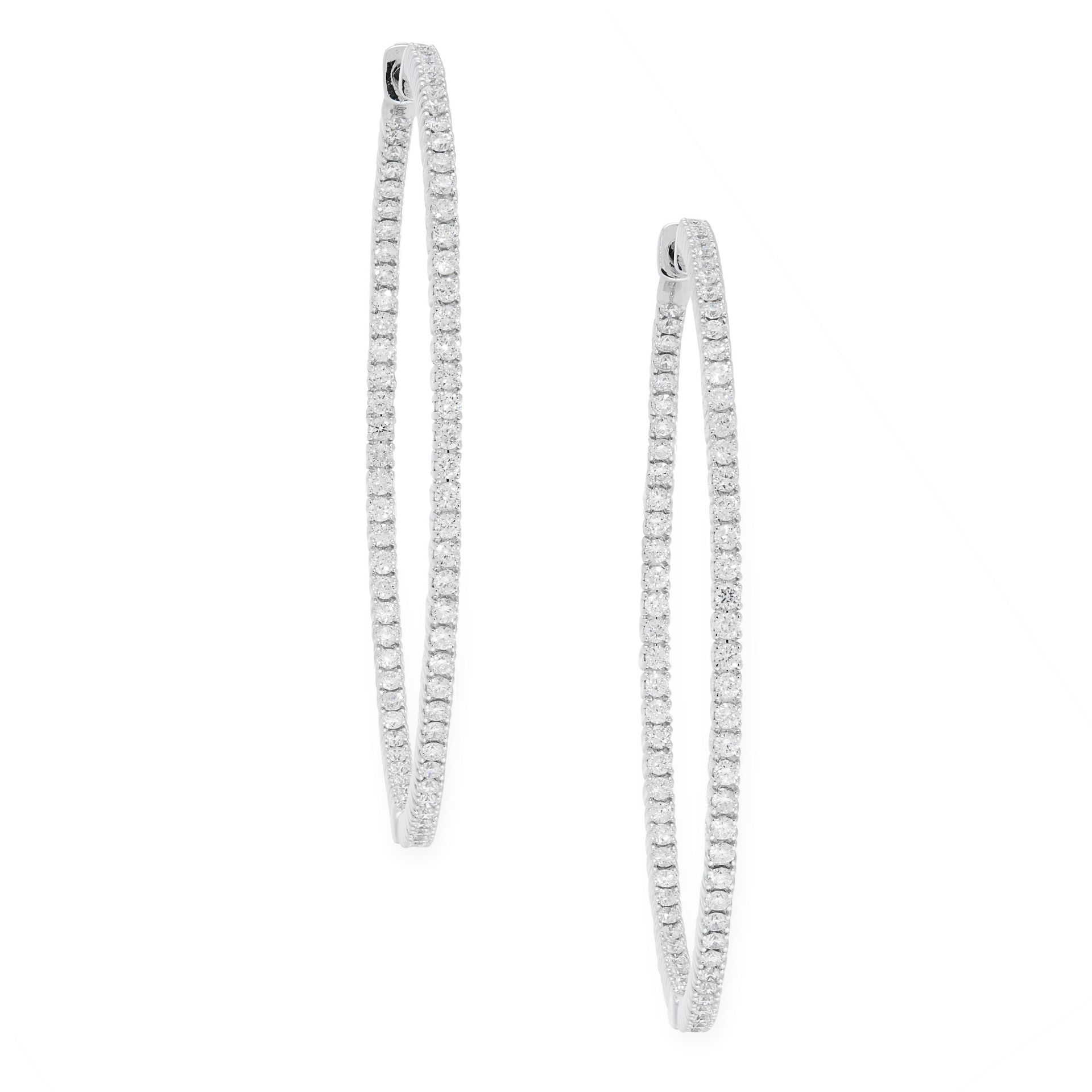 PAIR OF DIAMOND HOOP EARRINGS in 18ct white gold, set all-over with round cut diamonds totalling 3.