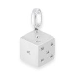 DIAMOND DICE PENDANT in the form of a dice, set with round cut diamonds, stamped 18k 750, 1.8cm, 3.