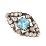 ANTIQUE AQUAMARINE AND DIAMOND RING mounted in yellow gold and silver, set with a mixed octagonal