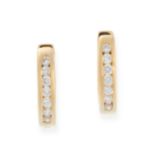 PAIR OF DIAMOND EARRINGS each of hinged hoop design, channel-set to the front with brilliant-cut