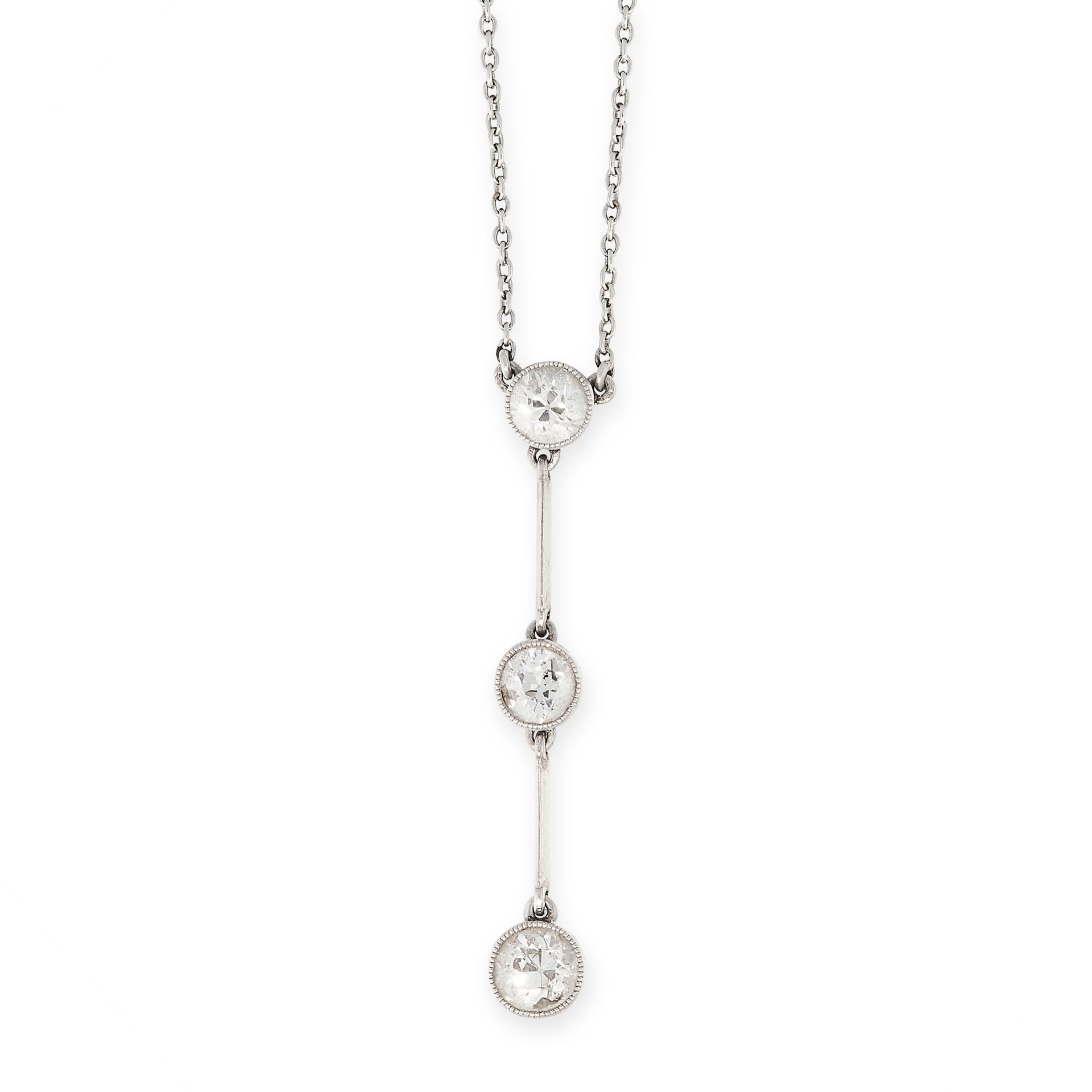 DIAMOND PENDANT NECKLACE, EARLY 20TH CENTURY formed of a trio of old circular cut diamonds of 0.