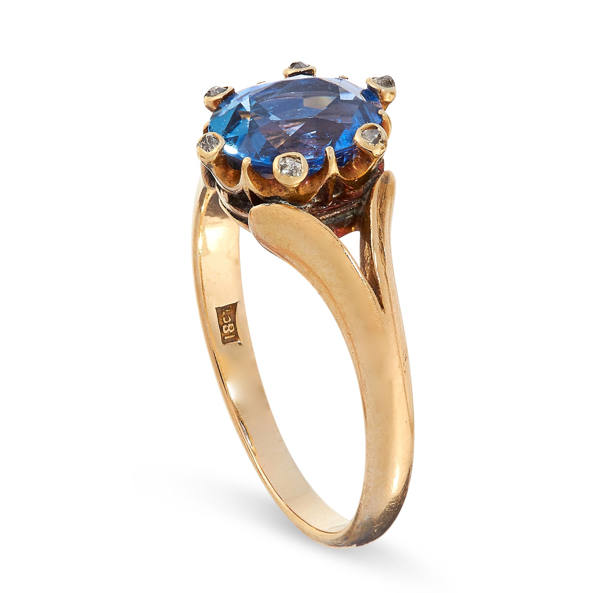 SAPPHIRE AND DIAMOND RING set with a mixed-oval cut sapphire of 2.21 carats in a border of six - Image 2 of 2