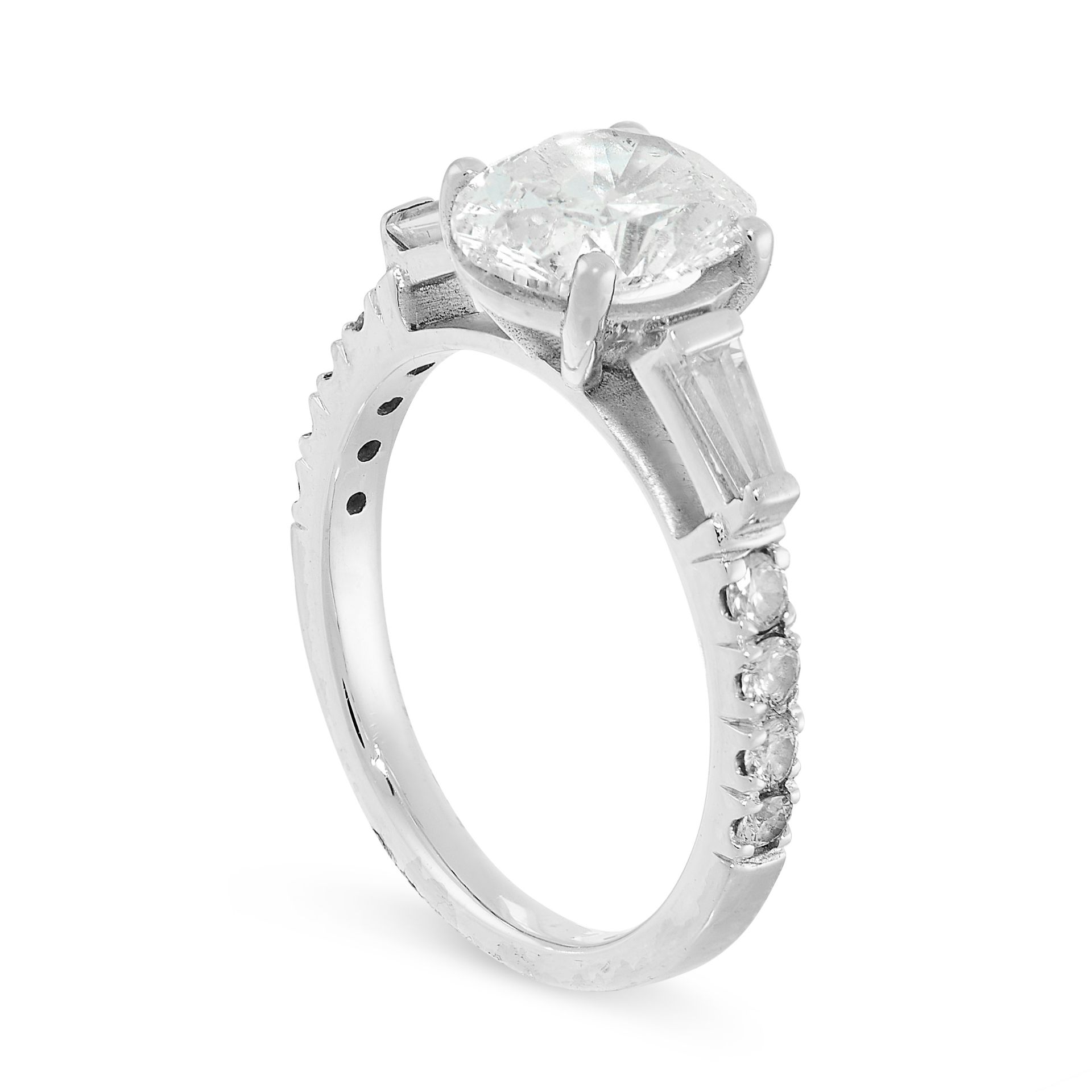 DIAMOND ENGAGEMENT RING in platinum, set with an oval cut diamond of 1.50 carats between two - Image 2 of 2