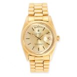 LADY'S GOLD WRISTWATCH, 'DAY DATE', ROLEX the circular gold dial with gold baton indicators and