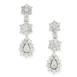 PAIR OF DIAMOND CLUSTER DROP EARRINGS in 18ct gold, each comprising a trio of graduated links set