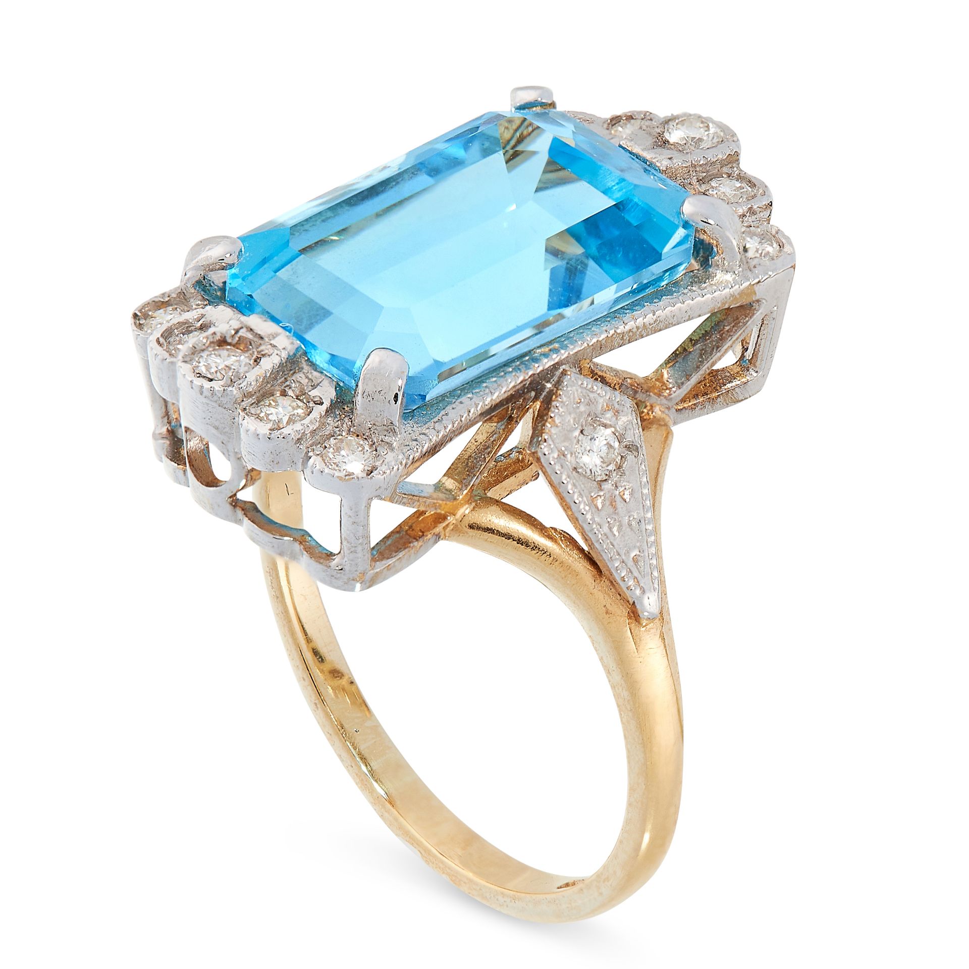 TOPAZ AND DIAMOND RING in 18ct yellow gold, in Art Deco style, set with an emerald cut topaz of 8.36 - Image 2 of 2