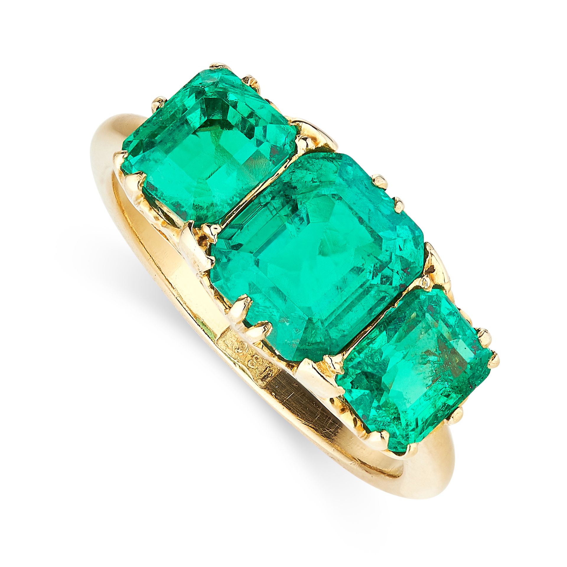 FINE ANTIQUE VICTORIAN COLOMBIAN EMERALD RING, LATE 19TH CENTURY claw-set with three step-cut - Image 3 of 3