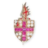 VINTAGE RUBY AND DIAMOND CITY OF LONDON COAT OF ARMS BROOCH designed to depict the coat of arms