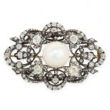 FINE ANTIQUE NATURAL PEARL AND DIAMOND BROOCH, 19TH CENTURY mounted in yellow gold, set with a