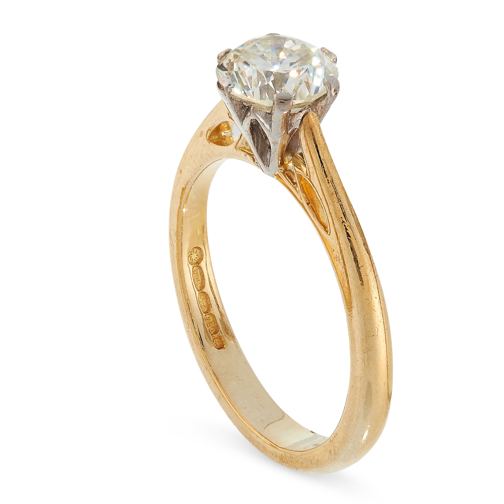 DIAMOND SOLITAIRE ENGAGEMENT RING in 18ct yellow gold, set with a round cut diamond of 1.17 - Image 2 of 2
