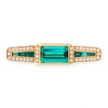 GREEN TOURMALINE AND DIAMOND BROOCH, THEODORE HEIDEN mounted in 18ct yellow gold, set with a central