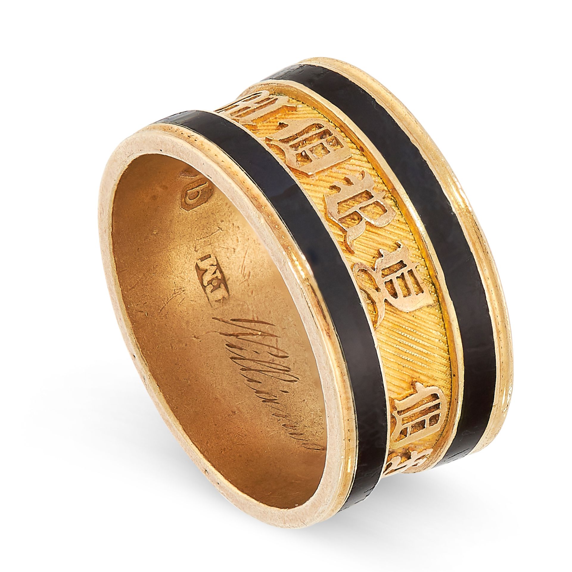 ANTIQUE ENAMEL MOURNING RING, EARLY 19TH CENTURY in 18ct yellow gold, in thick band form, written ’ - Image 2 of 2