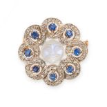 ANTIQUE MOONSTONE, SAPPHIRE AND DIAMOND MAN IN THE MOON BROOCH, 19TH CENTURY in 18ct yellow gold and