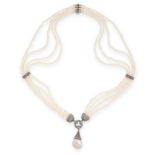 ANTIQUE NATURAL PEARL AND DIAMOND NECKLACE comprising four rows of pearls of 2.2mm to 2.4mm,