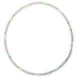 LAVENDER AND GREEN JADEITE JADE BEAD NECKLACE, TIFFANY & CO comprising a single row of eighty one