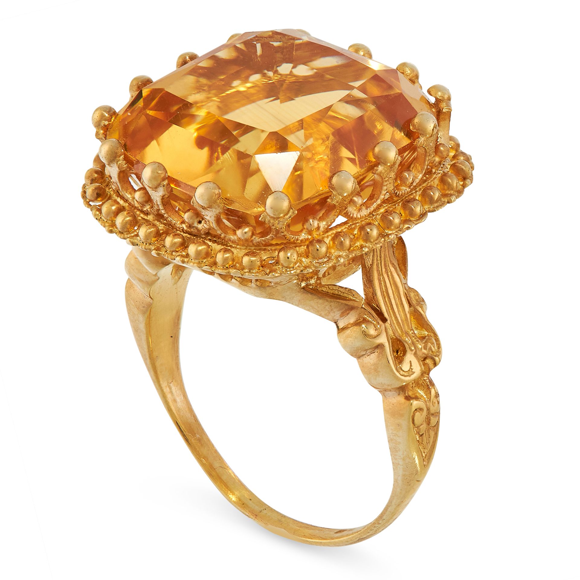 CITRINE DRESS RING comprising of a cushion cut citrine of 8.44 carats in beaded border, with - Image 2 of 2