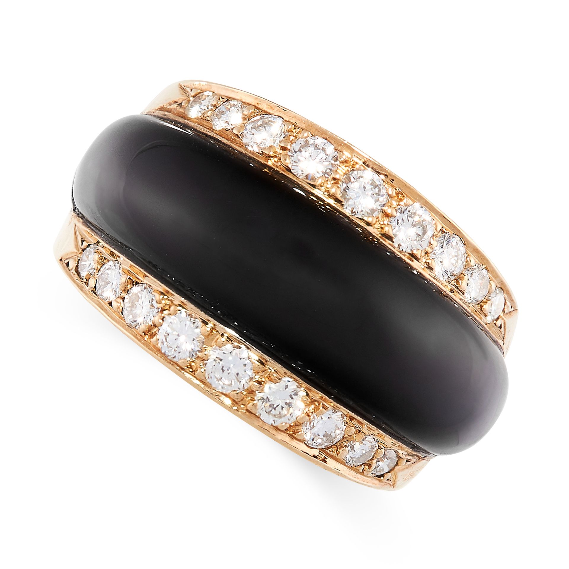 VINTAGE ONYX AND DIAMOND RING, VAN CLEEF & ARPELS in 18ct yellow gold, formed of a central piece