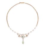 ANTIQUE OPAL AND DIAMOND NECKLACE, CIRCA 1900 in yellow gold, the central motif of foliate
