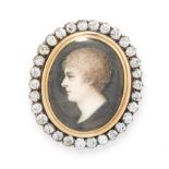 ANTIQUE PORTRAIT MINIATURE AND DIAMOND BROOCH / PENDANT, 19TH CENTURY in yellow gold and silver, set