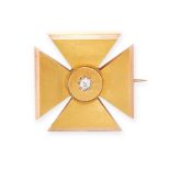 ANTIQUE DIAMOND MALTESE CROSS BROOCH, 1870 in 15ct yellow gold, designed as a cross, set to the