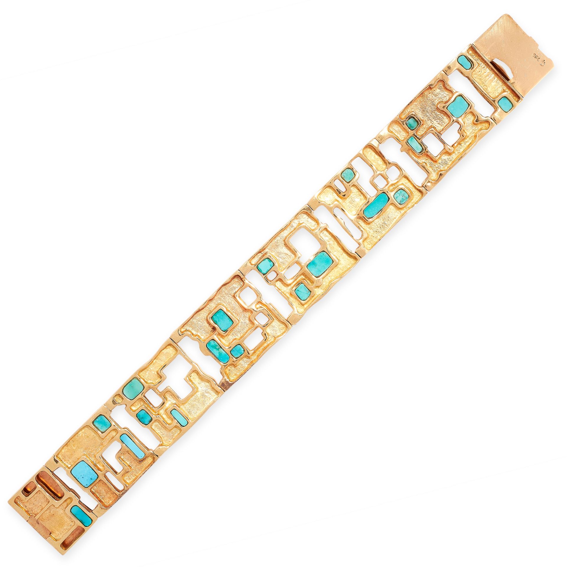 VINTAGE TURQUOISE BRACELET, SCANDINAVIAN in open geometric design, comprising of seven open panels