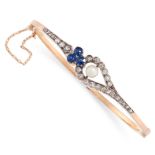 ANTIQUE SAPPHIRE, PEARL AND DIAMOND BANGLE, 19TH CENTURY in yellow gold and silver, set with a