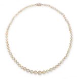 NATURAL PEARL AND DIAMOND NECKLACE comprising a single row of seventy-one graduated pearls ranging