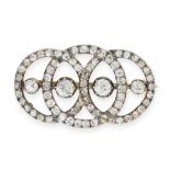 ANTIQUE DIAMOND BROOCH, 19TH CENTURY in yellow gold and silver, designed as a trio of interlocking